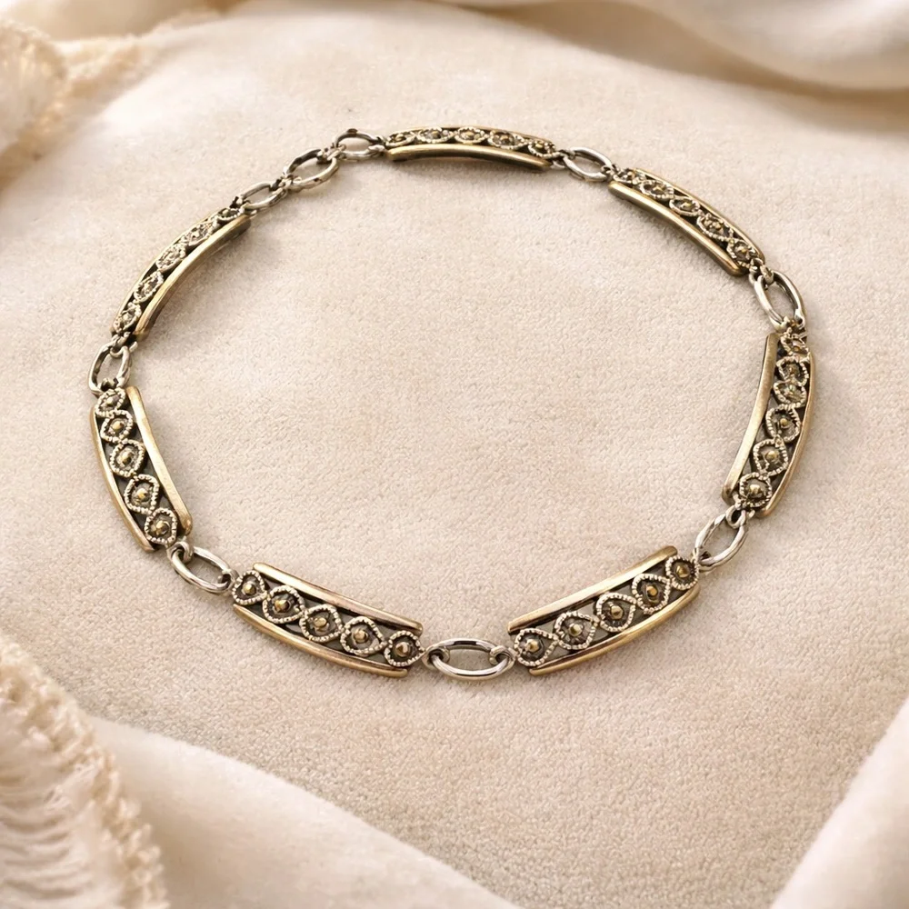 ✨ Vintage Art Deco Vermeil & Marcasite Bracelet | Estate Heirloom ✨ - Picture 1 of 10